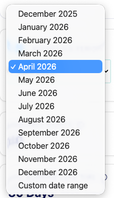 Bookings period selector