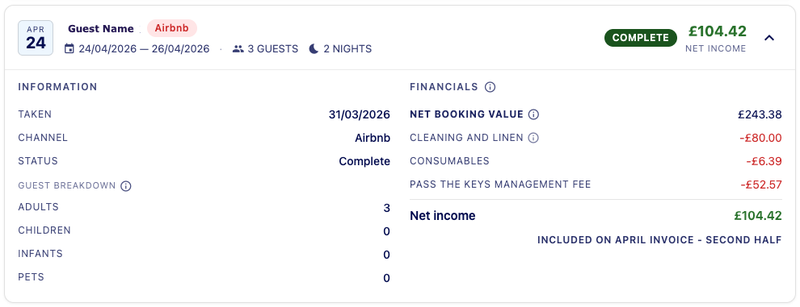Booking details